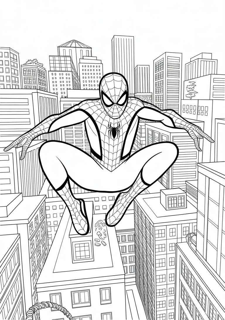 Spiderman Flying Through City