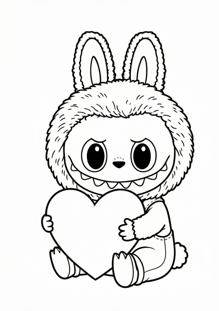 Labubu Holding a Heart Coloring Page