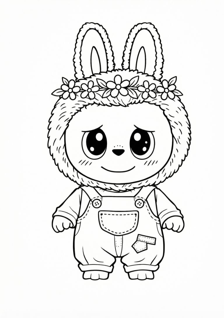 Labubu Wearing a Flower Crown Coloring Page