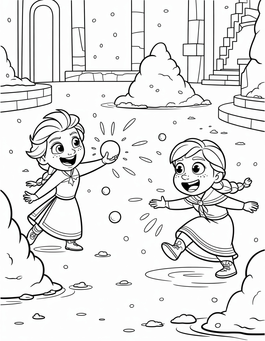 Elsa and Anna Childhood Snowfight