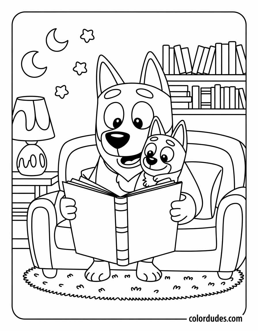 Bluey and Dad Reading