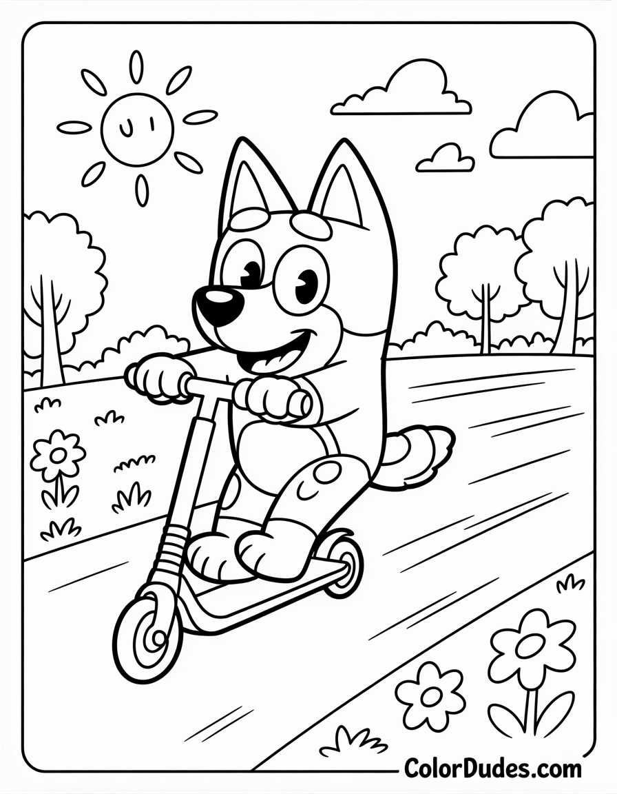 Bluey Riding a Scooter
