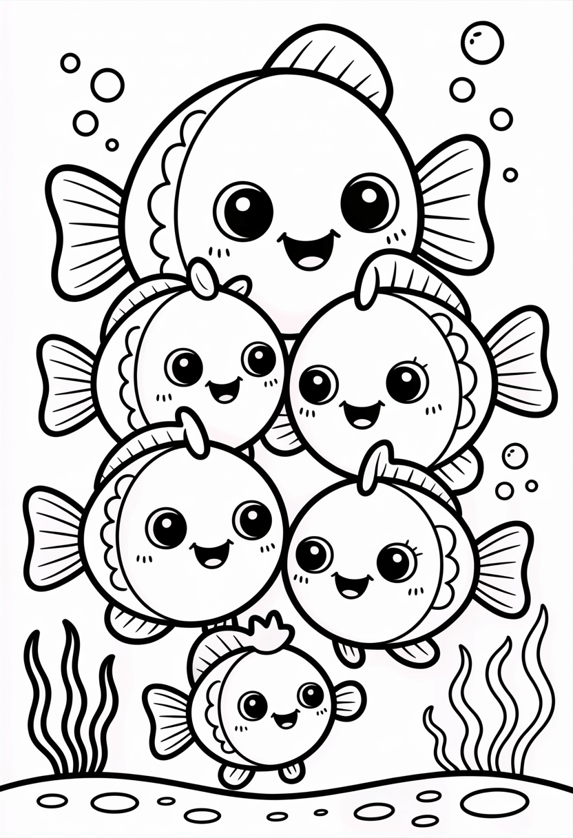 Cute Cartoon Fish Family
