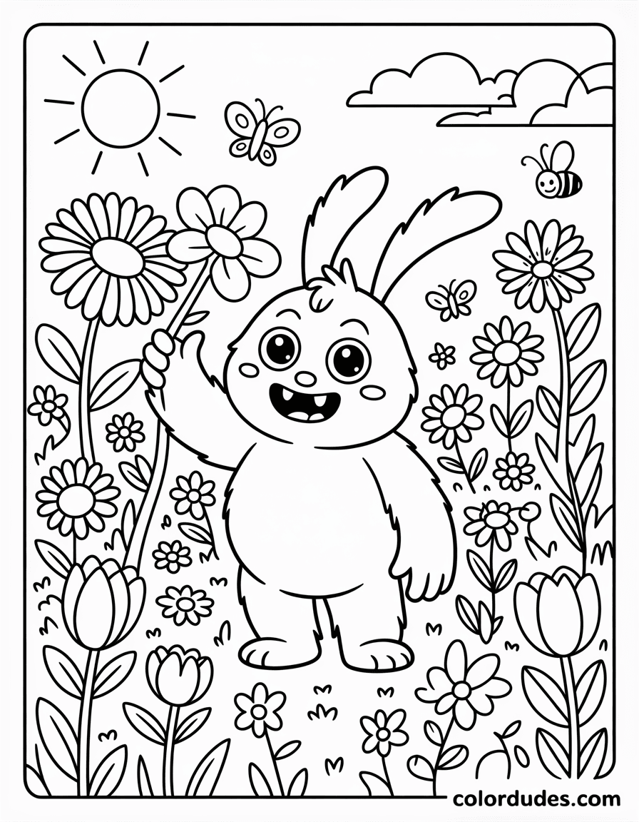 Labubu in a Flower Field