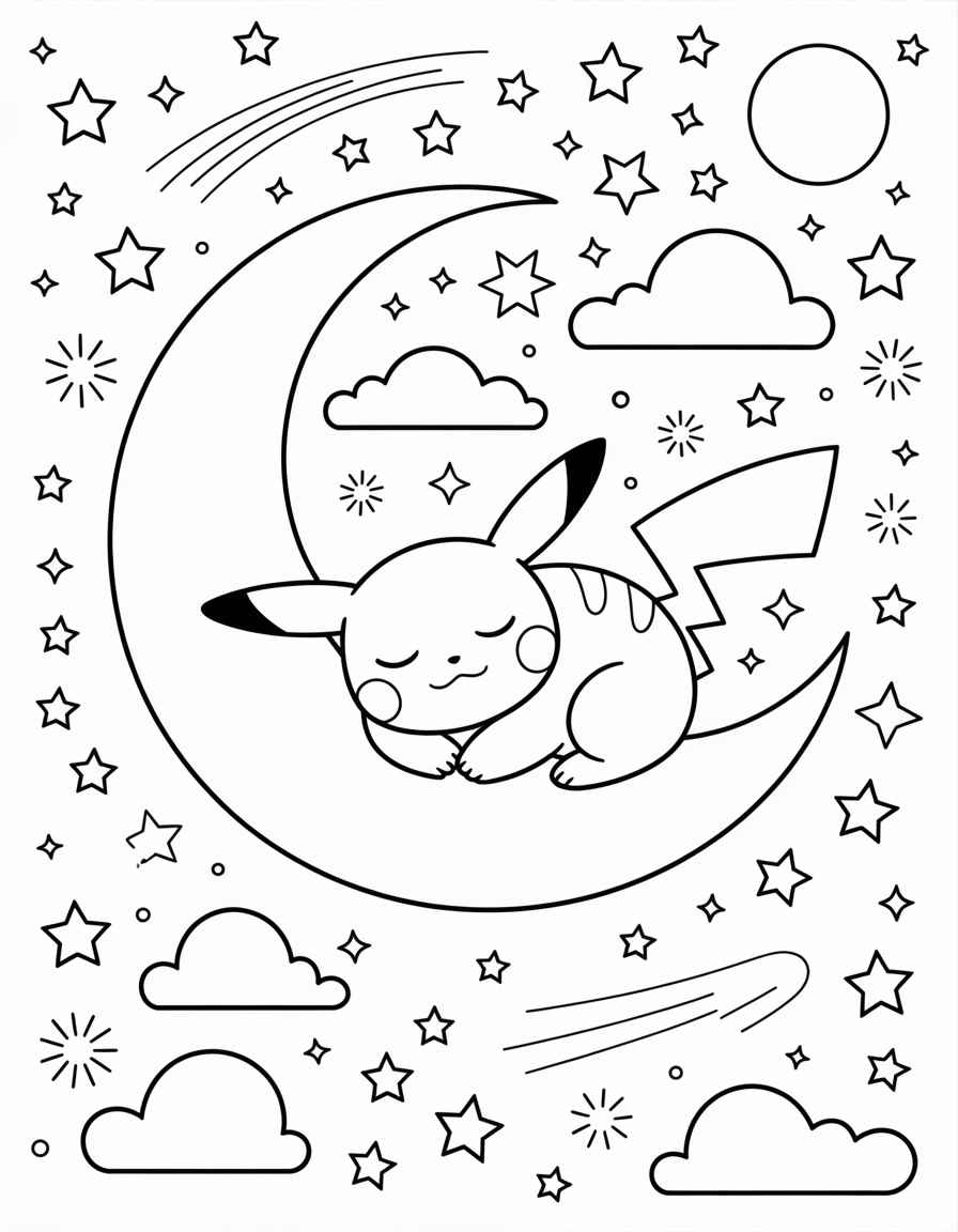 Sleeping Pikachu on a Moon
