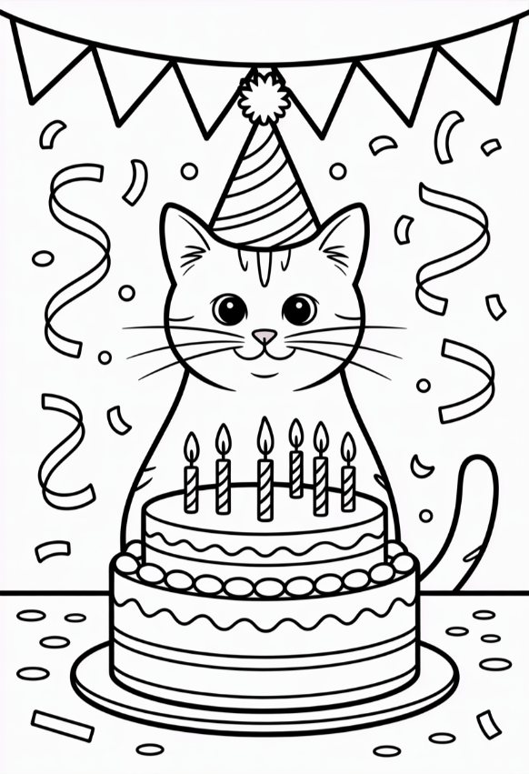 Cat with Birthday Cake