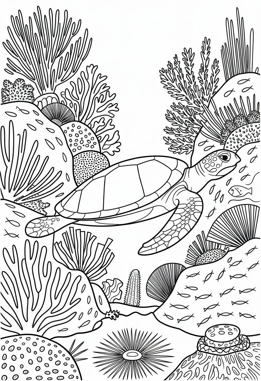 Sea Turtle in Dense Coral