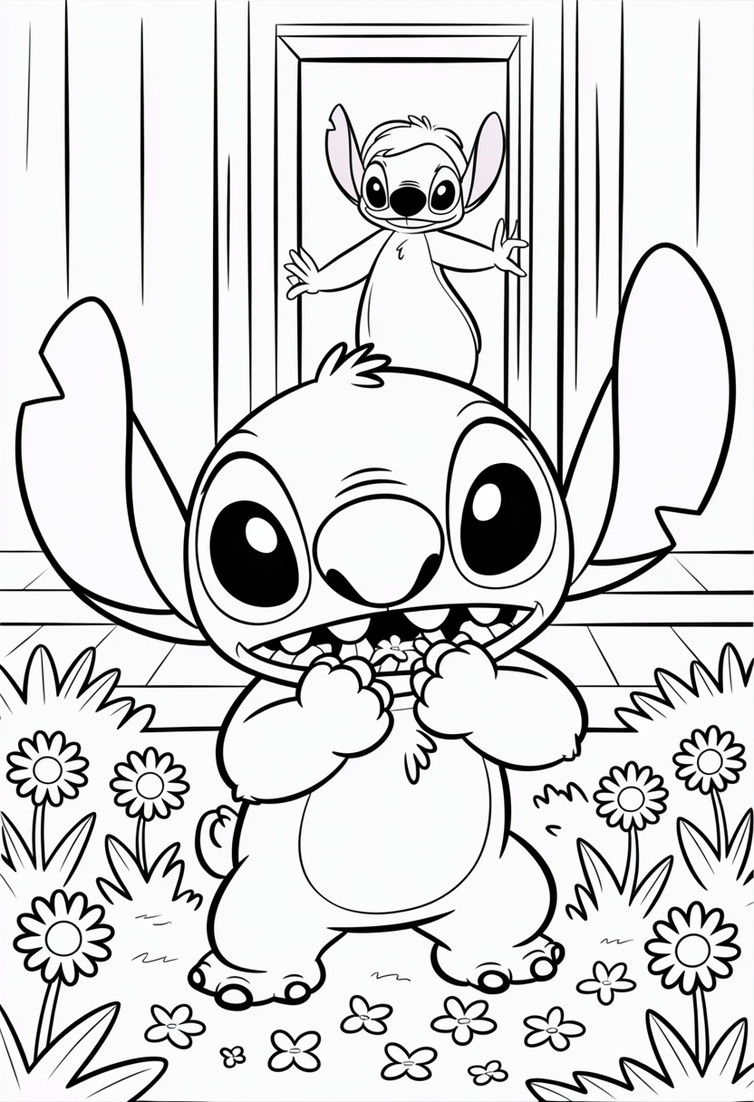 Stitch Caught Eating Flowers