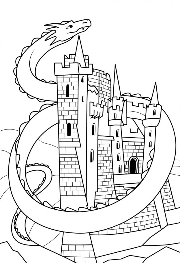 Dragon Coiled Around Castle