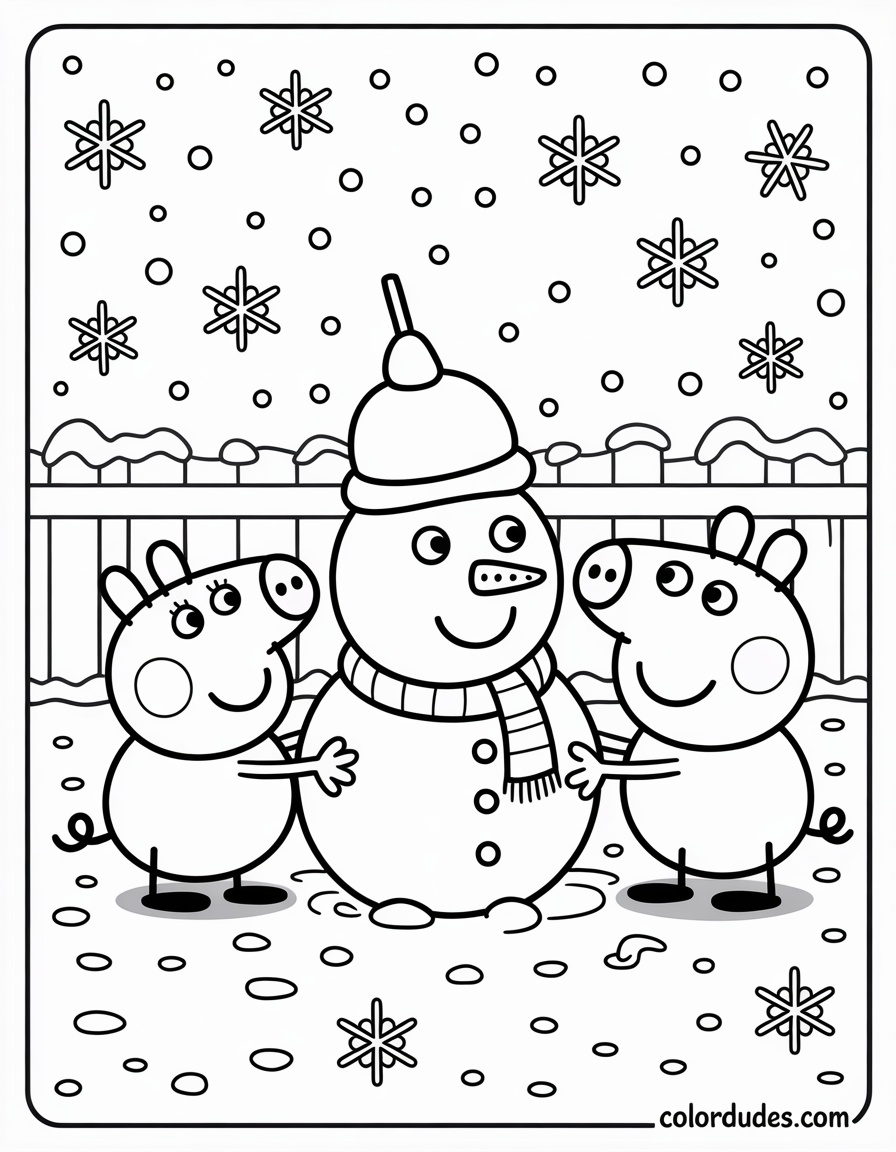 Peppa and George Snowman
