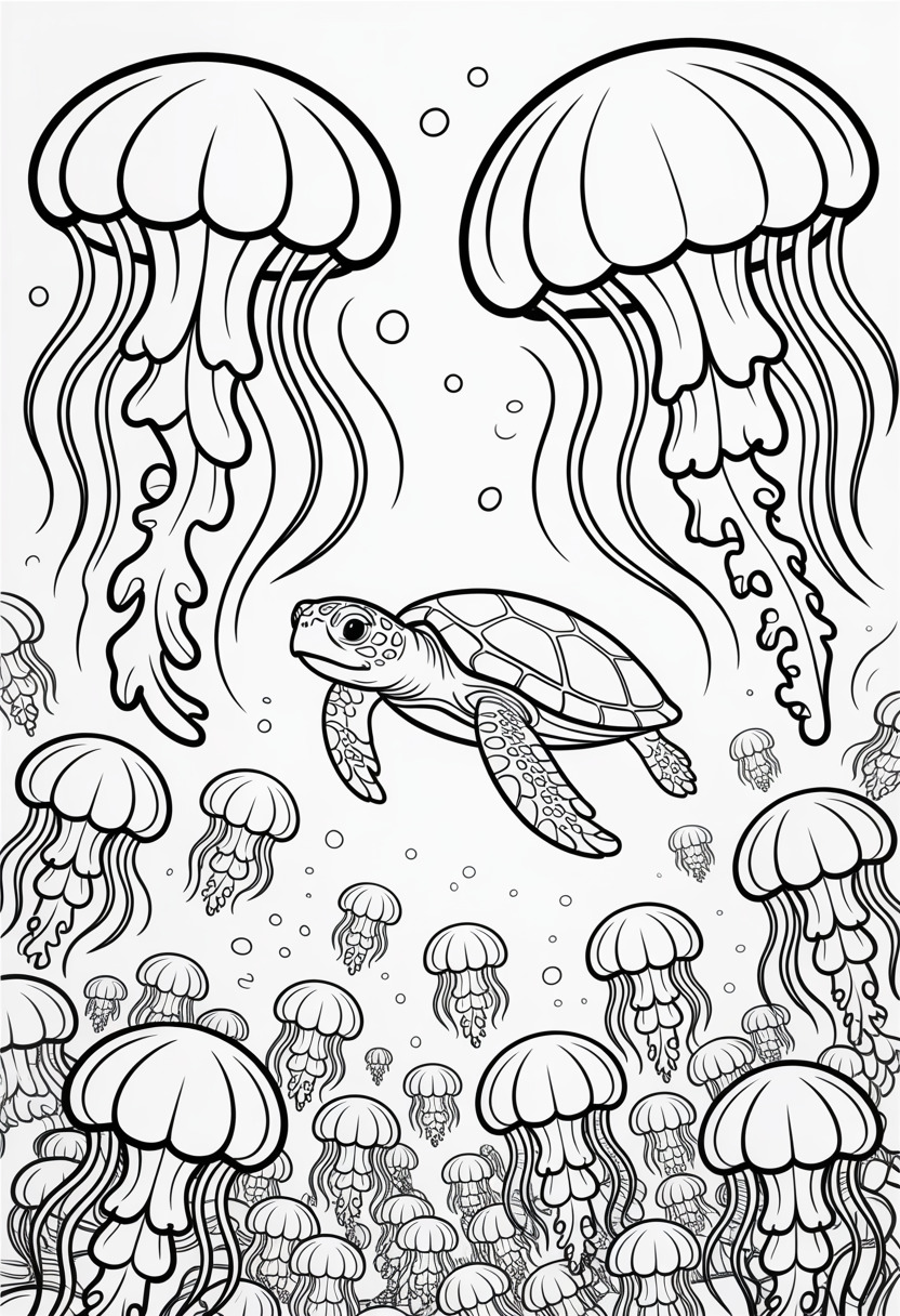 Sea Turtle Among Jellyfish