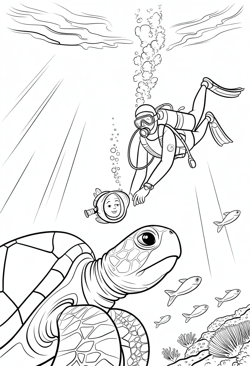 Sea Turtle and Diver