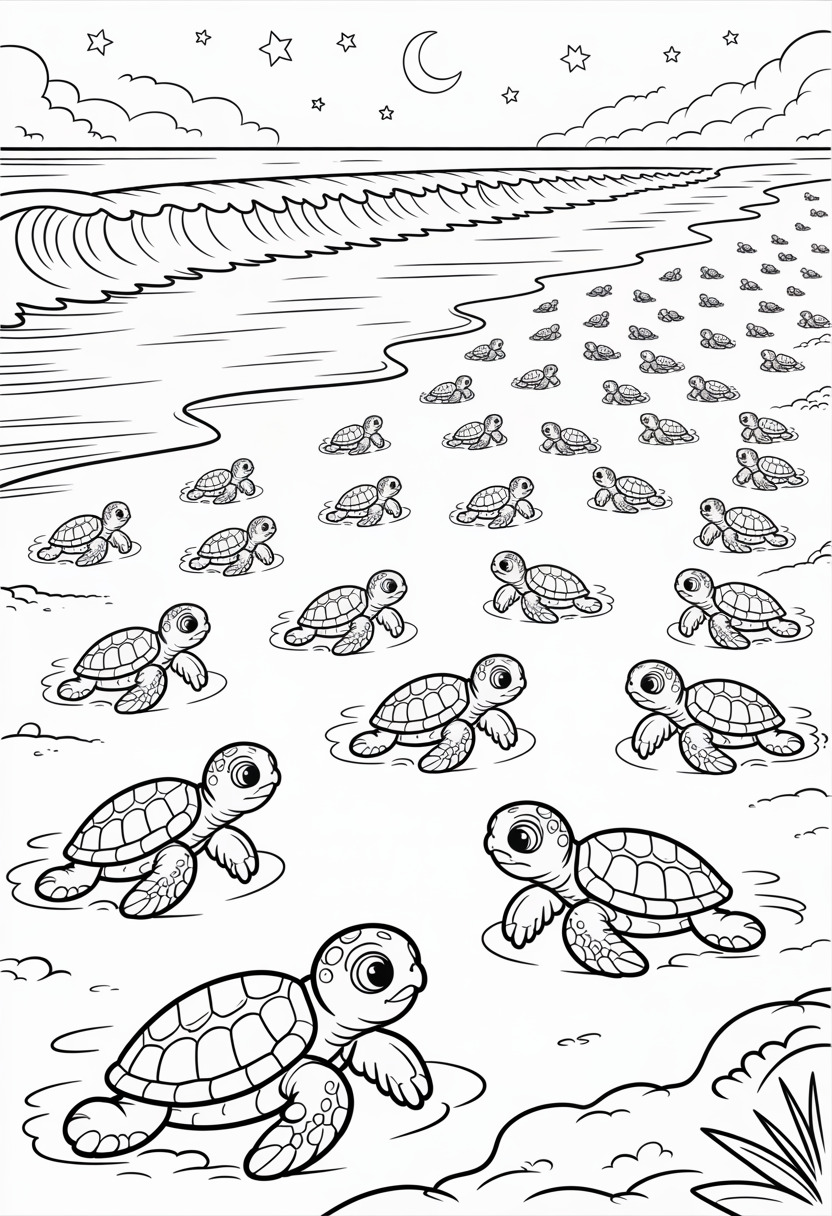 Turtle Hatchlings Race to Sea
