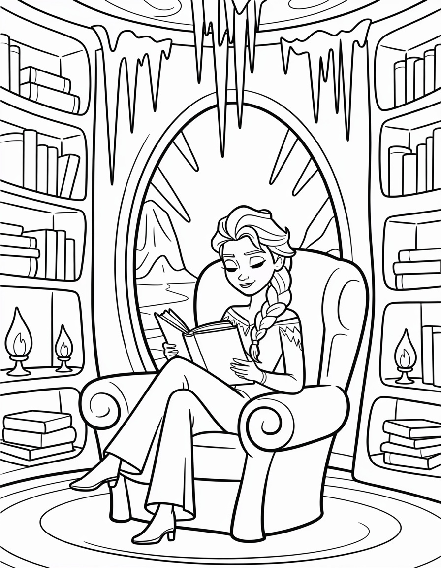 Elsa Reads in the Ice Library
