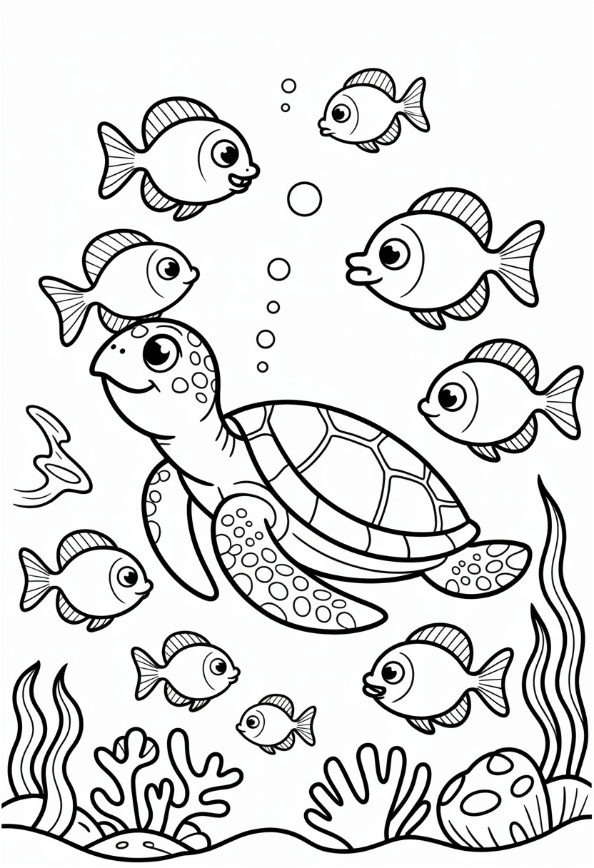 Turtle with Fish Friends