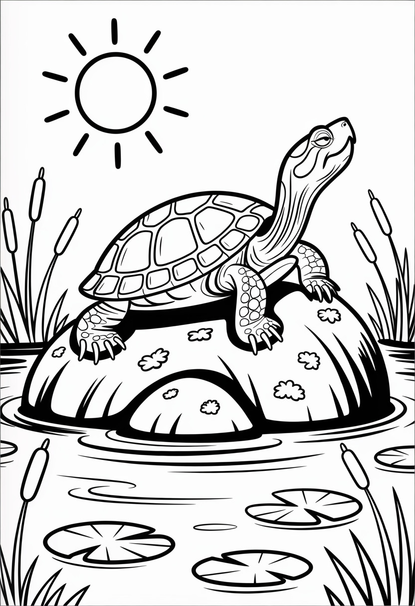 Turtle Sunbathing on a Rock