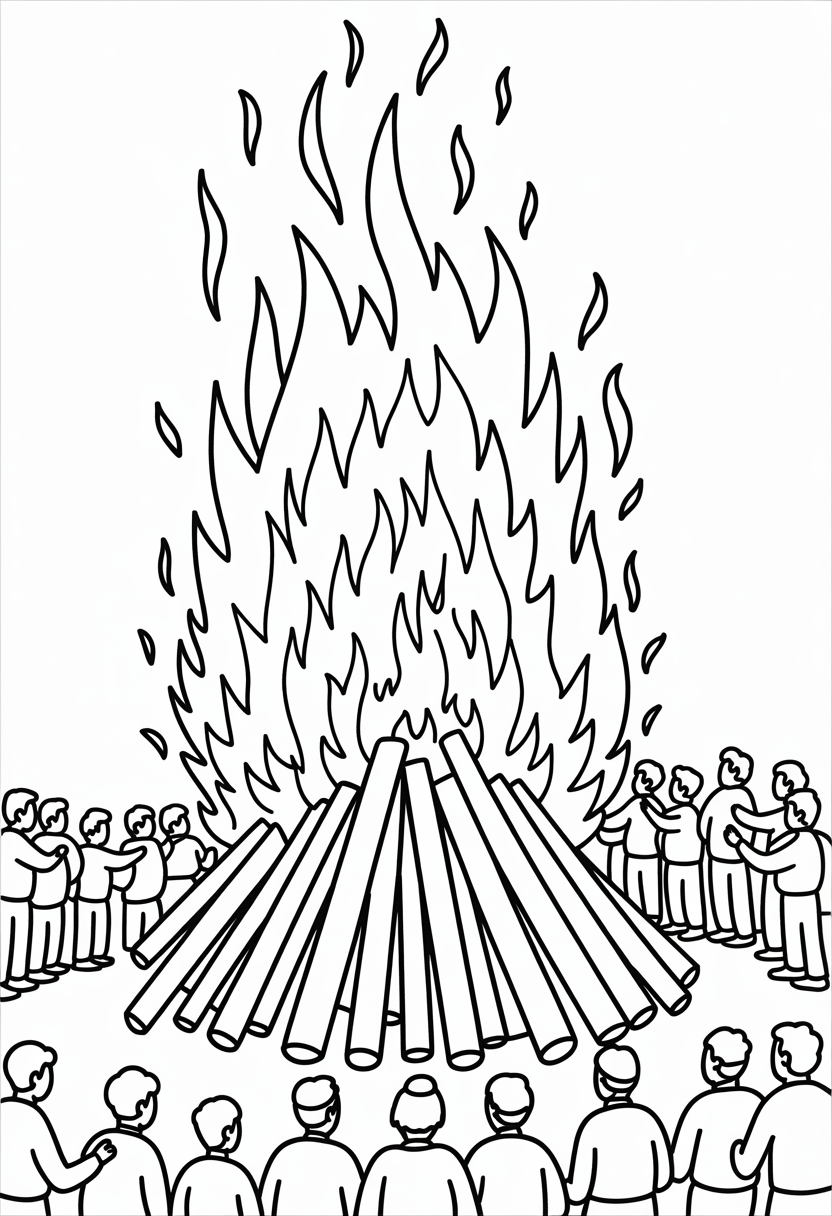 New Year Bonfire Coloring Page