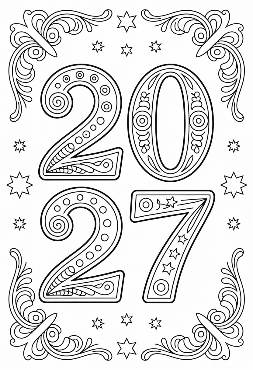 Ornate 2027 Year Design Coloring Page
