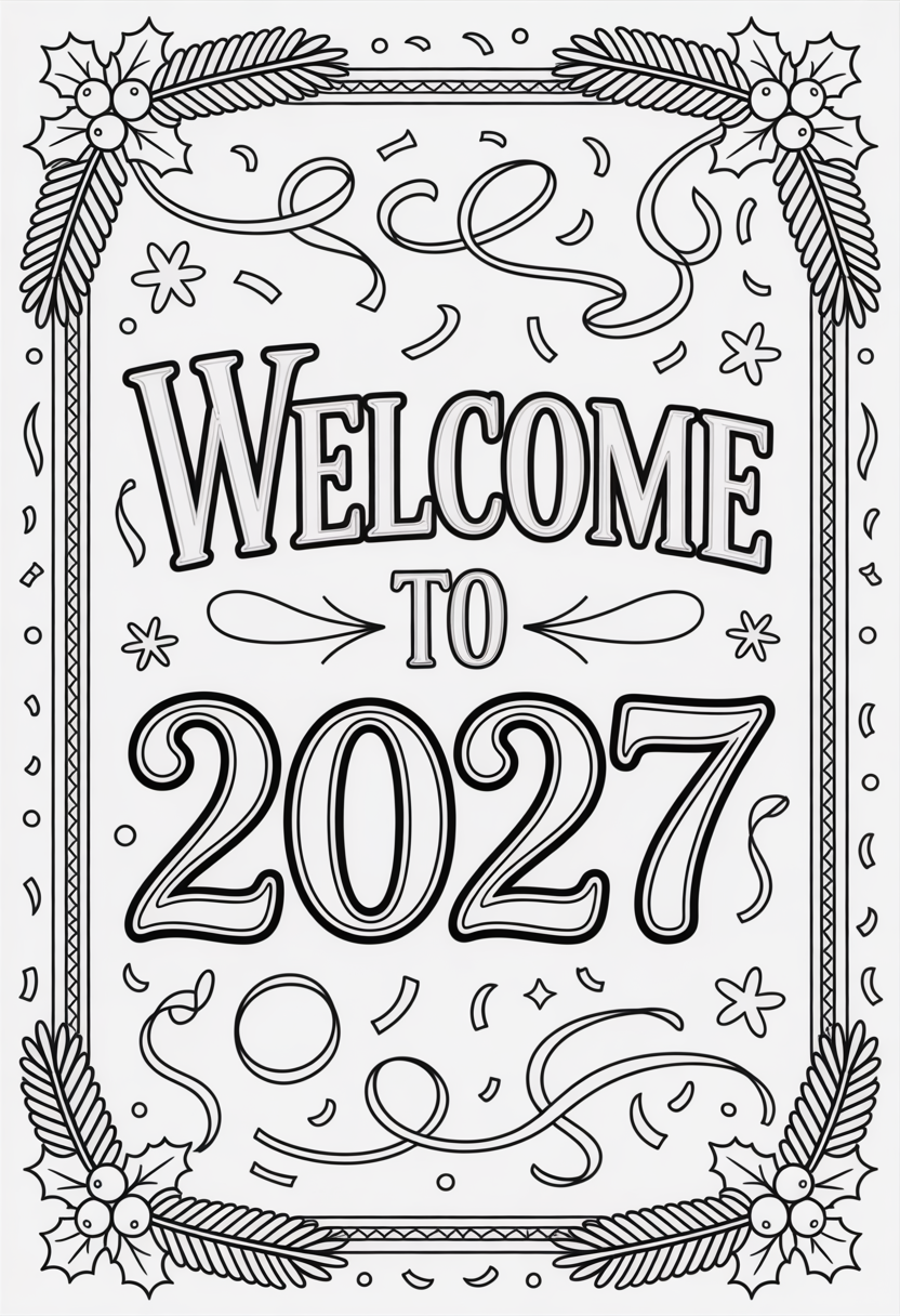 2027 New Year Numbers Coloring Page