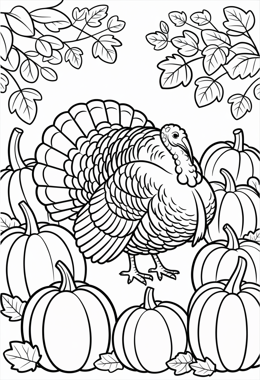 Turkey and Pumpkins Harvest