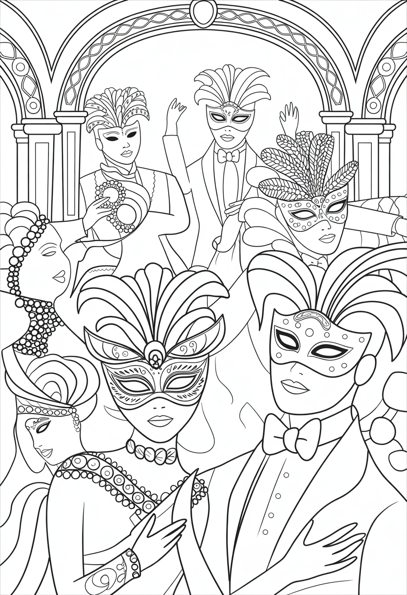 Masquerade Ball Celebration Coloring Page
