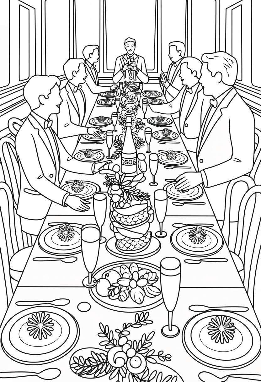 New Year Dinner Celebration Coloring Page