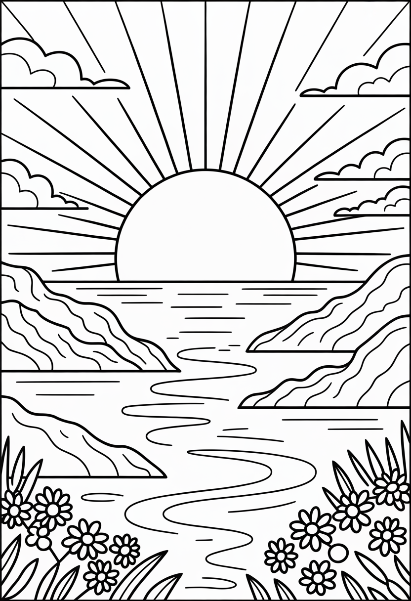 New Year Sunrise Coloring Page