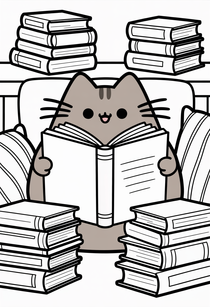 Pusheen Reading Books