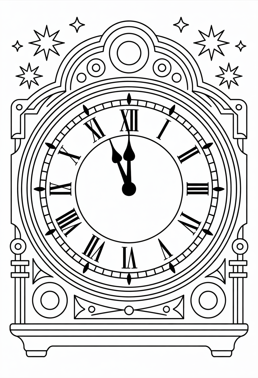 Clock Striking Midnight Coloring Page