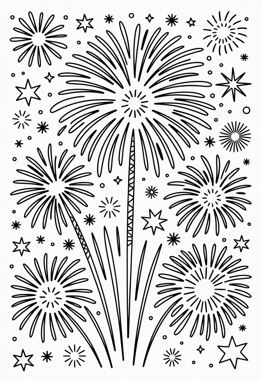 New Year Fireworks Coloring Page