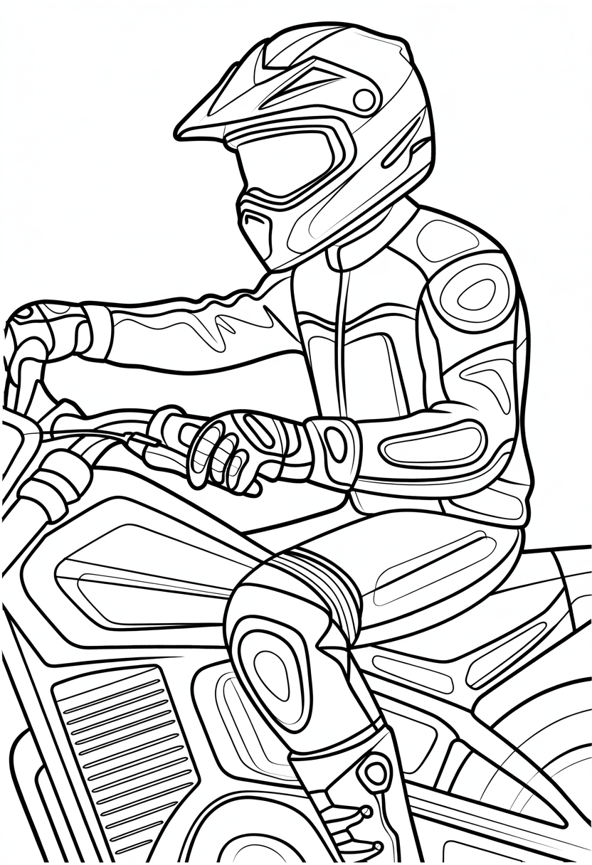 Motorcycle Rider's Gear Detail Coloring Page