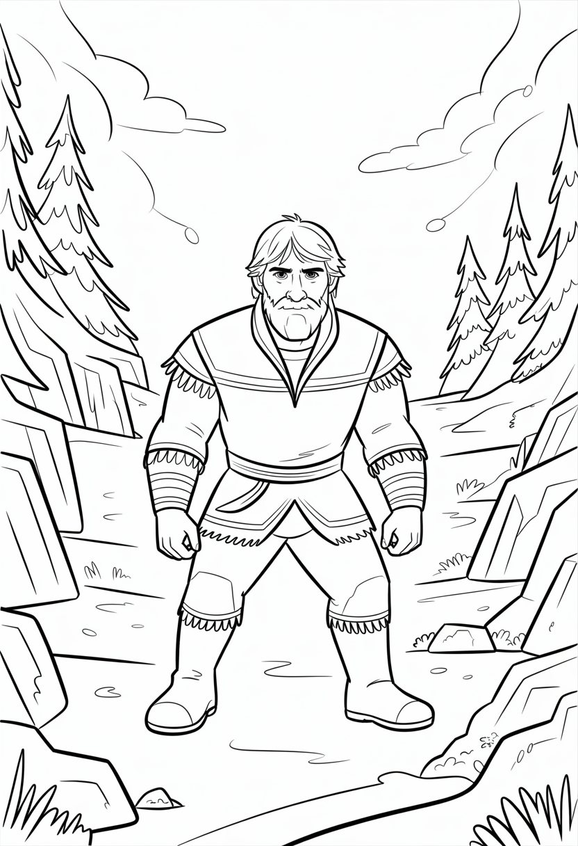 Kristoff Alone in Wilderness Coloring Page