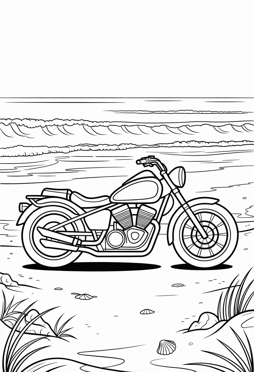 Motorcycle on a Beach Coloring Page