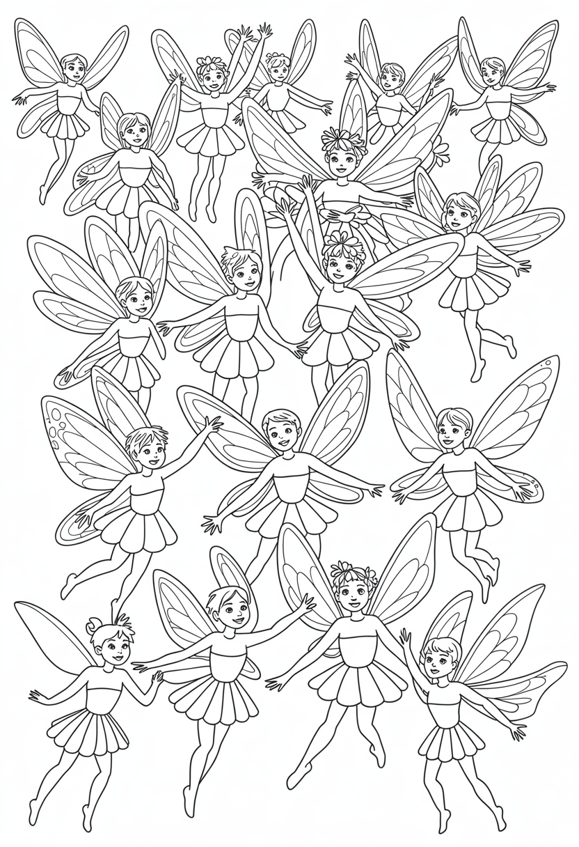 Fairy Gathering Together Coloring Page