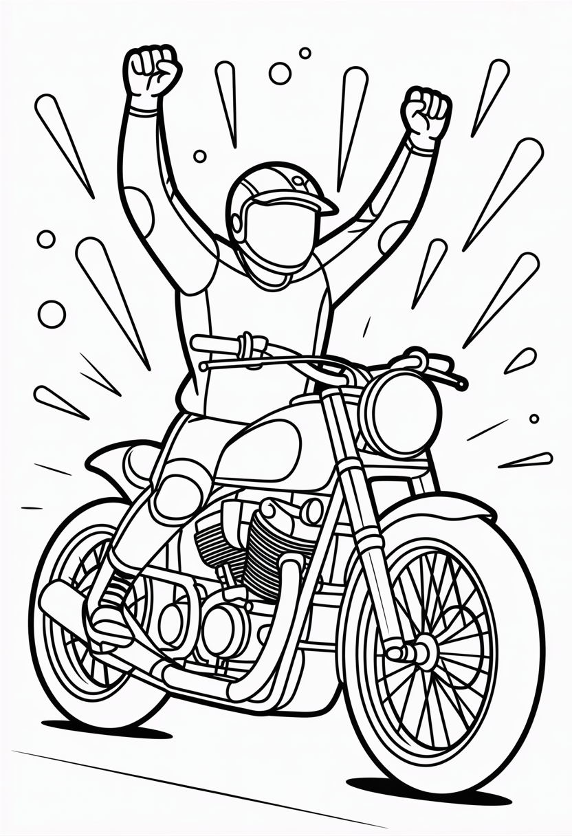 Motorcycle Victory Pose Coloring Page