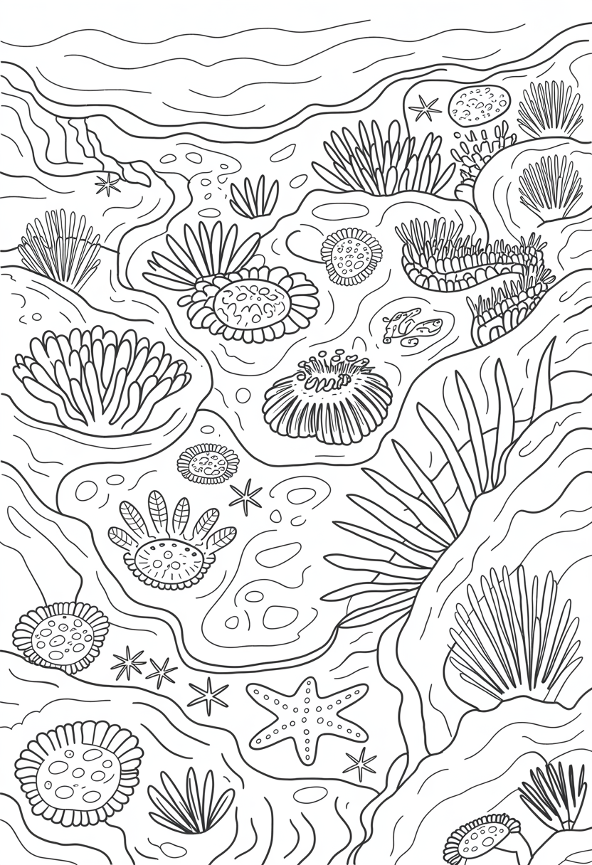 Tide Pool Ecosystem Coloring Page