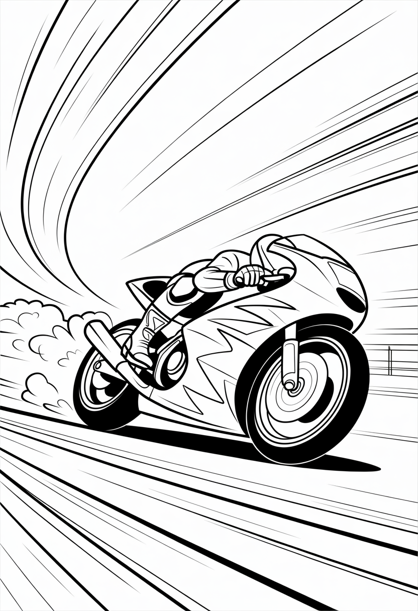 Motorcycle Breaking Speed Record Coloring Page