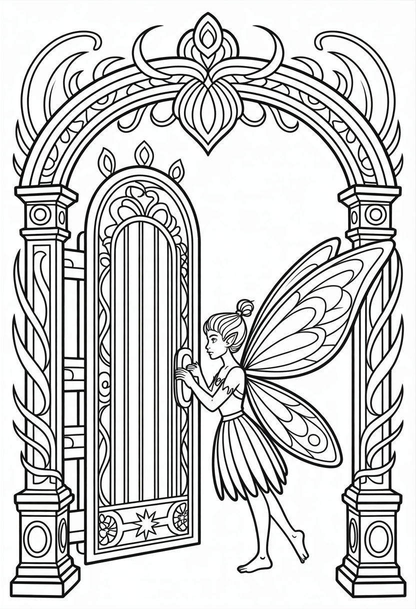 Fairy Gate Guardian Coloring Page