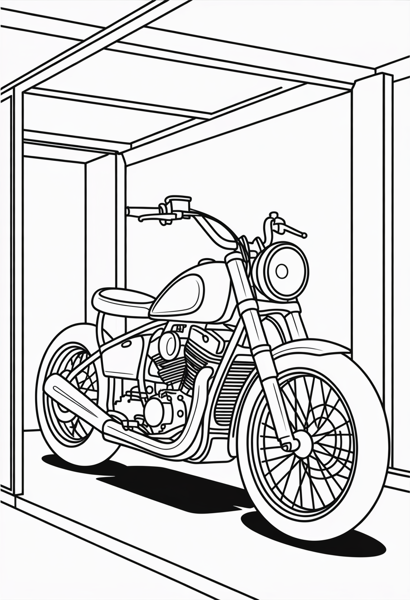 Motorcycle Parked Showcase Coloring Page