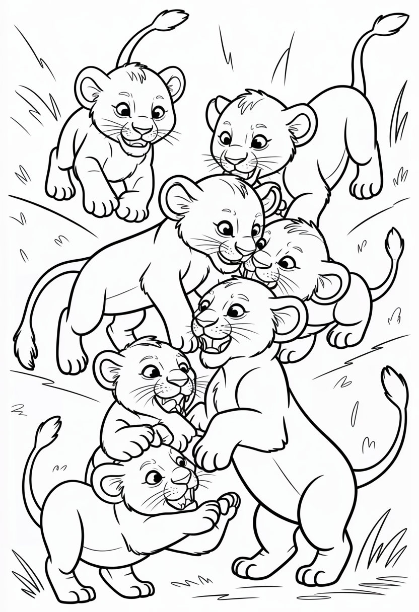 Lion Cub Playing Scene Coloring Page