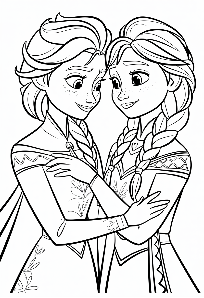 Elsa and Anna Sisterly Moment Coloring Page