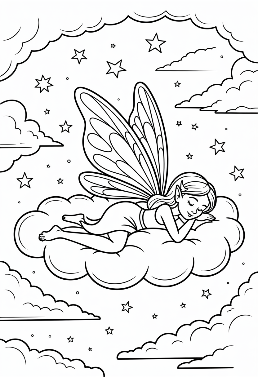 Fairy Cloud Resting Coloring Page