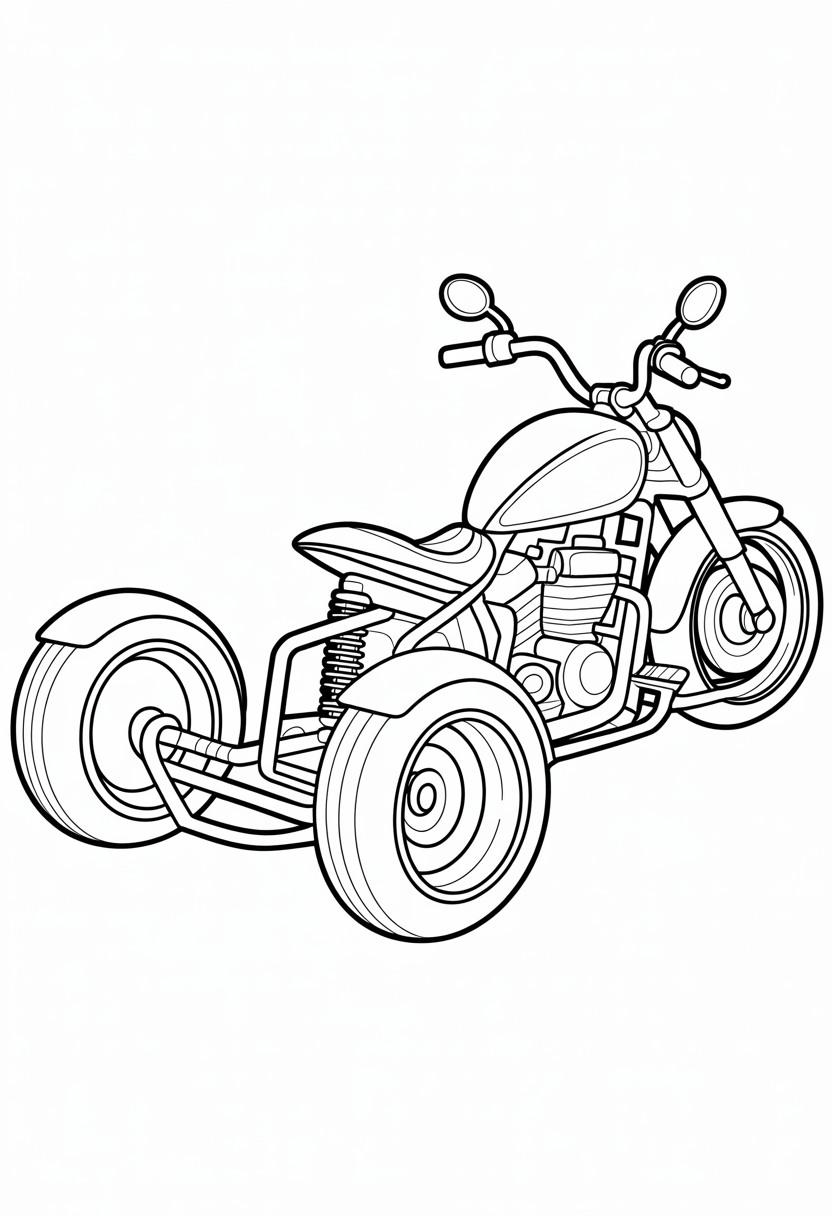 Motorcycle Trike Three-Wheeler Coloring Page