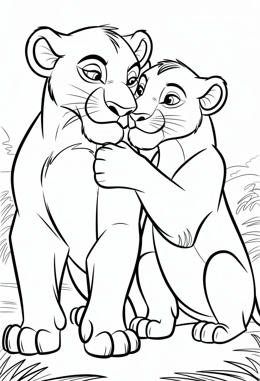 Adult Simba and Nala Romantic Scene Coloring Page