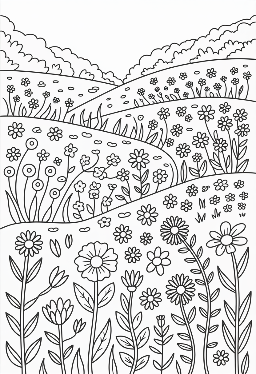 Wildflower Meadow Landscape Coloring Page