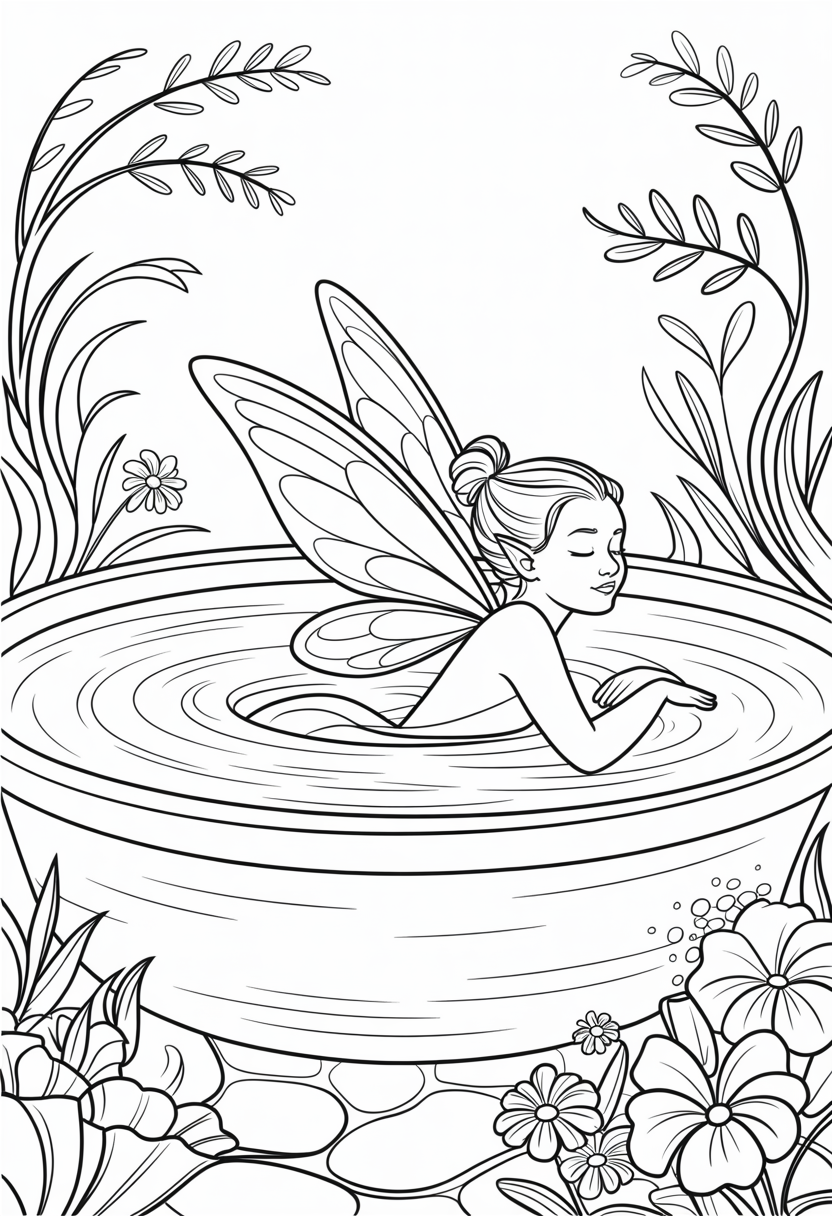 Fairy Bathing in Pool Coloring Page
