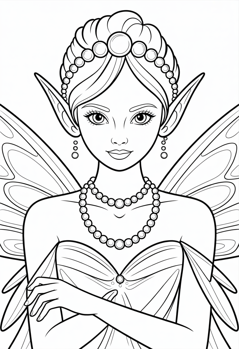 Fairy with Pearl Necklace Coloring Page