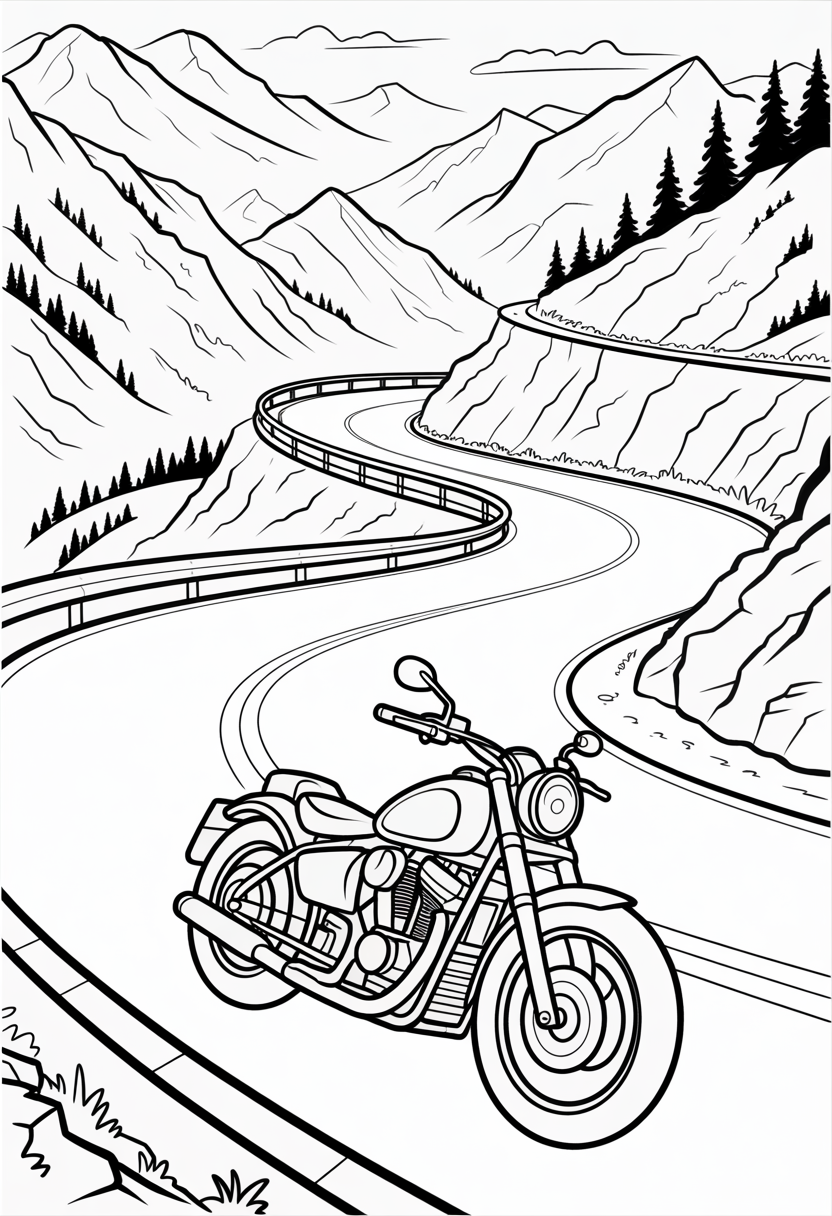 Motorcycle on a Mountain Road Coloring Page