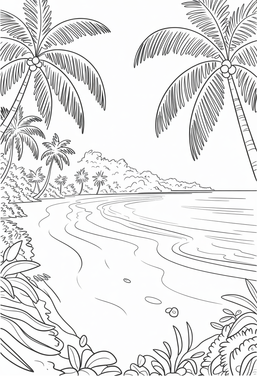 Pristine Beach Landscape Coloring Page