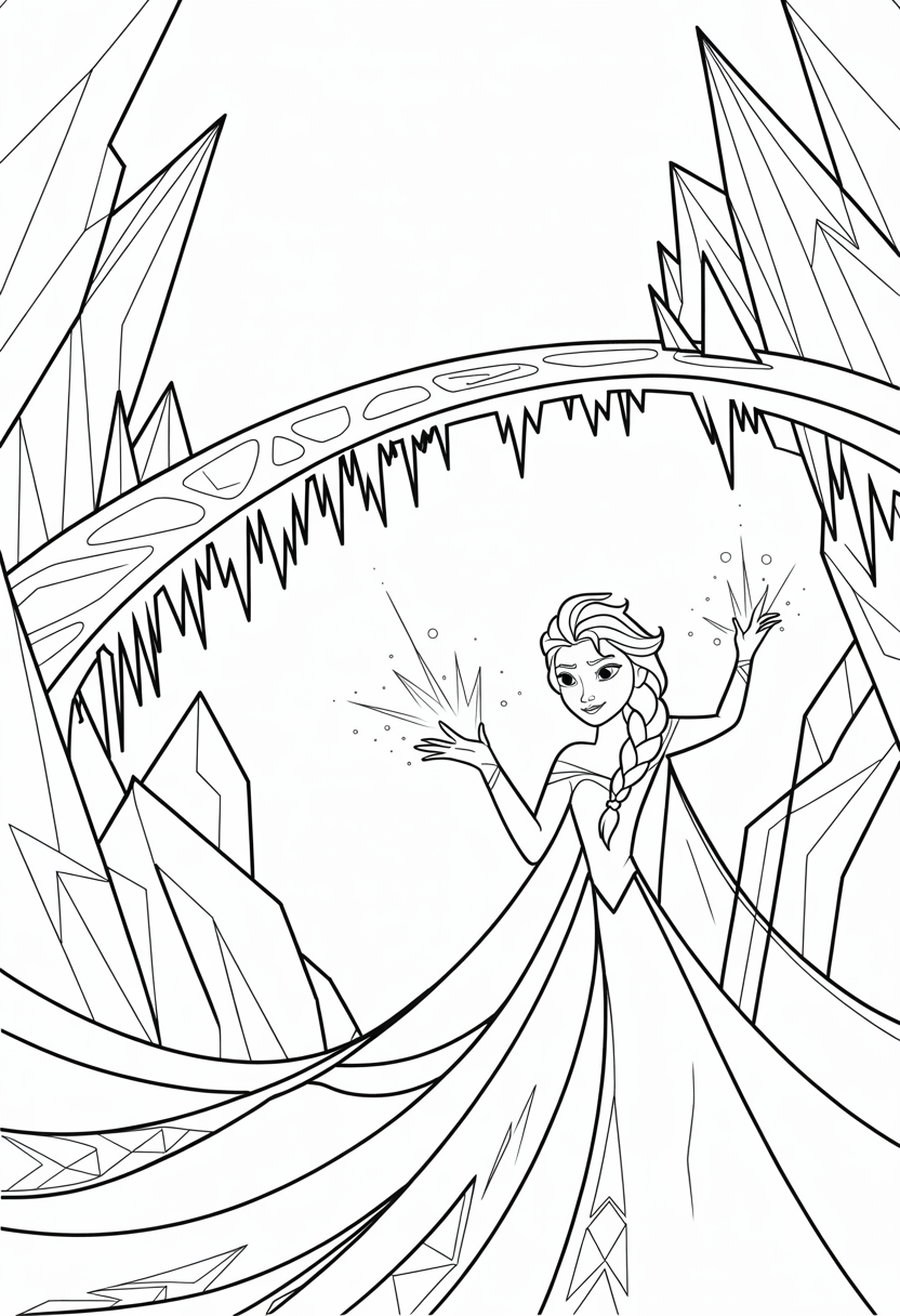 Elsa Ice Bridge Creation Coloring Page